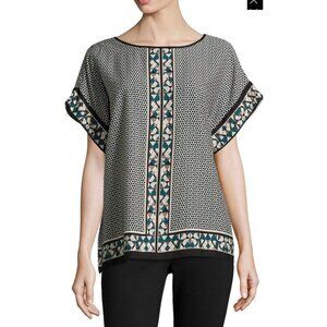 NWT Women's Max Studio S/S Geometric Print Poplin Blouse Sz M Medium